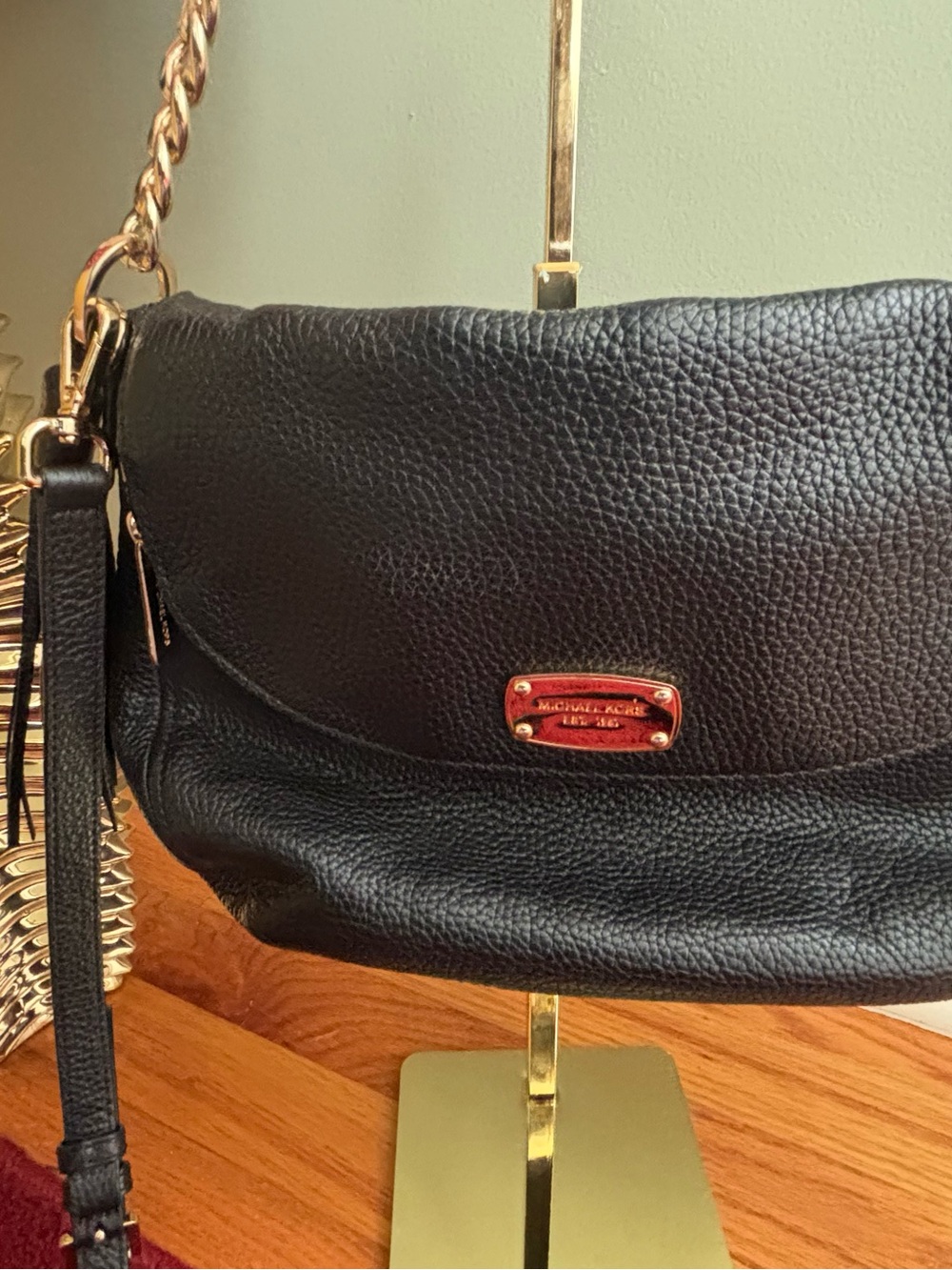 Michael Kors Black Pebbled Leather Tote with Gold Logo Plate - Picture 3 of 13